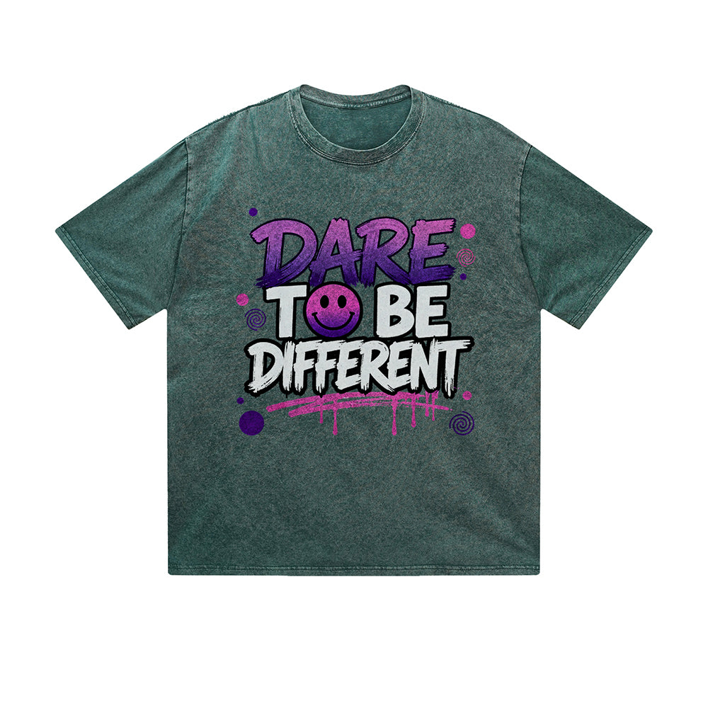Vintage Washed T-Shirt Dare To Be Different Graffiti Graphic Print Casual Daily Streetwear Feel lives