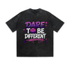 Vintage Washed T-Shirt Dare To Be Different Graffiti Graphic Print Casual Daily Streetwear Feel lives