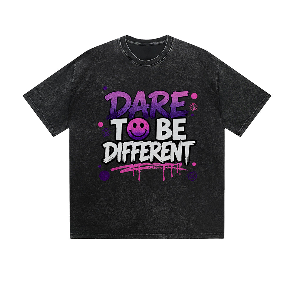 Vintage Washed T-Shirt Dare To Be Different Graffiti Graphic Print Casual Daily Streetwear Feel lives