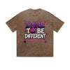 Vintage Washed T-Shirt Dare To Be Different Graffiti Graphic Print Casual Daily Streetwear Feel lives