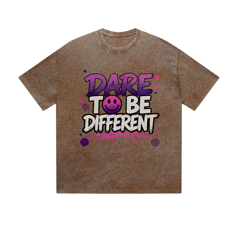 Vintage Washed T-Shirt Dare To Be Different Graffiti Graphic Print Casual Daily Streetwear Feel lives