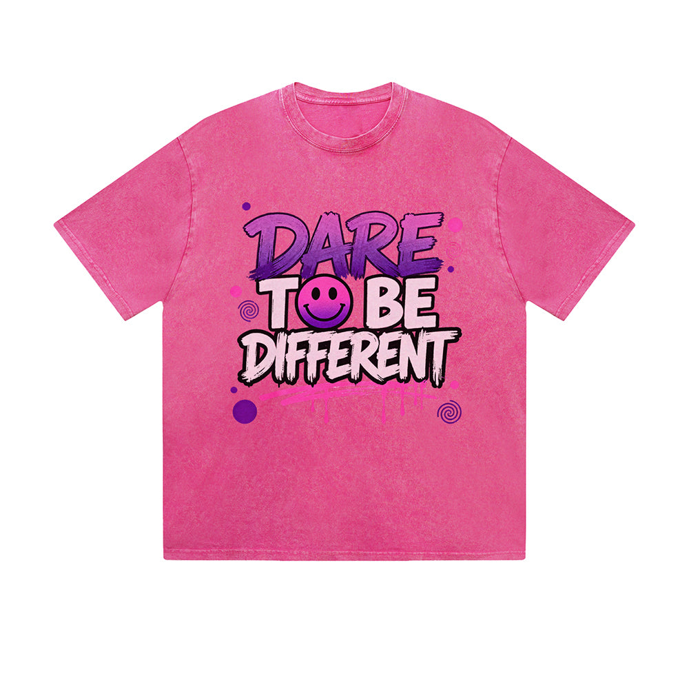 Vintage Washed T-Shirt Dare To Be Different Graffiti Graphic Print Casual Daily Streetwear Feel lives
