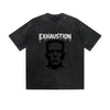 Vintage Washed T-Shirt Exhaustion Frankenstein Graphic Print Casual Daily Streetwear Feel lives