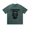 Vintage Washed T-Shirt Exhaustion Frankenstein Graphic Print Casual Daily Streetwear Feel lives