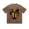 Vintage Washed T-Shirt Yellow Jacket Street Art Graphic Print Casual Daily Streetwear Feel lives