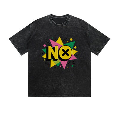 Vintage Washed T-Shirt NO Geometric Colorful Graphic Print Casual Daily Streetwear Feel lives
