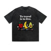 Vintage Washed T-Shirt To Travel Is To Live Fruit Cartoon Graphic Print Casual Daily Streetwear Feel lives