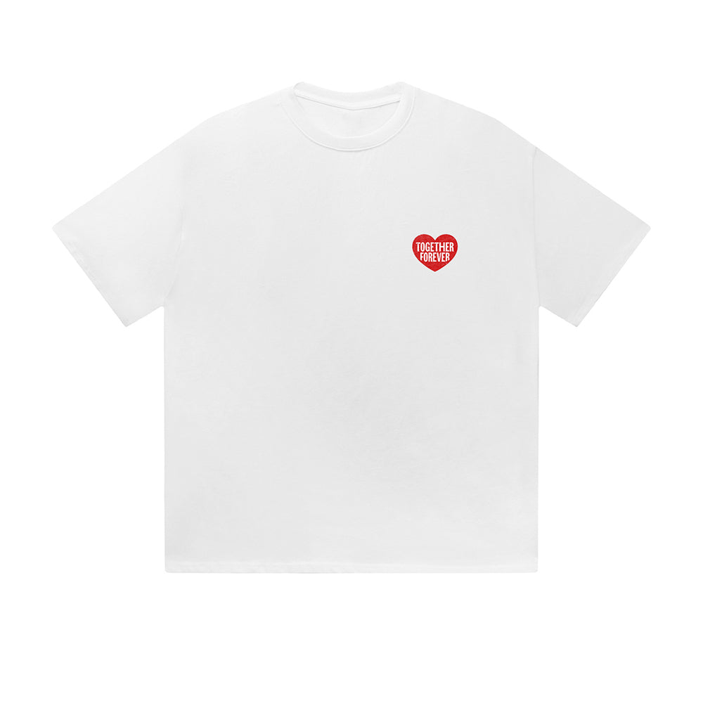 Solid Color T-Shirt Together Forever Red Heart Text Romantic Graphic Print Casual Daily Streetwear Feel lives