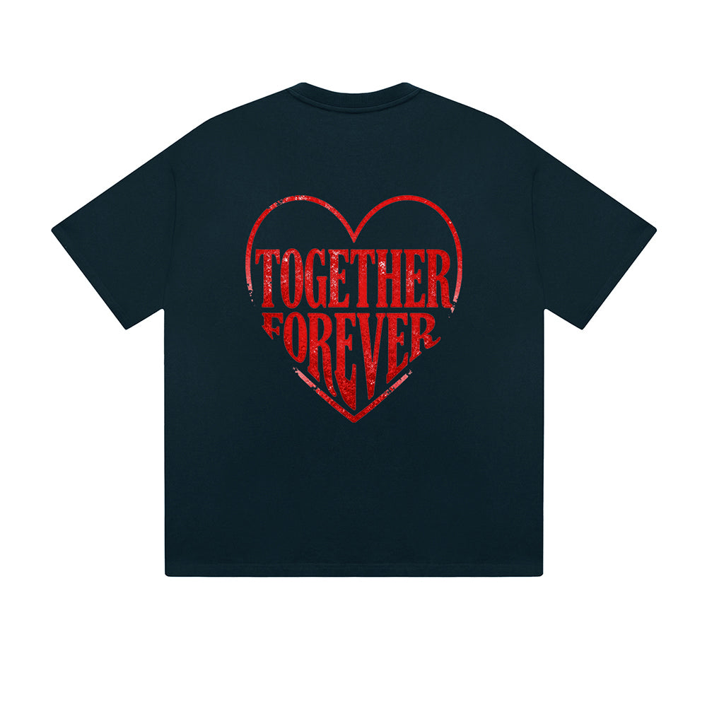Solid Color T-Shirt Together Forever Red Heart Text Romantic Graphic Print Casual Daily Streetwear Feel lives