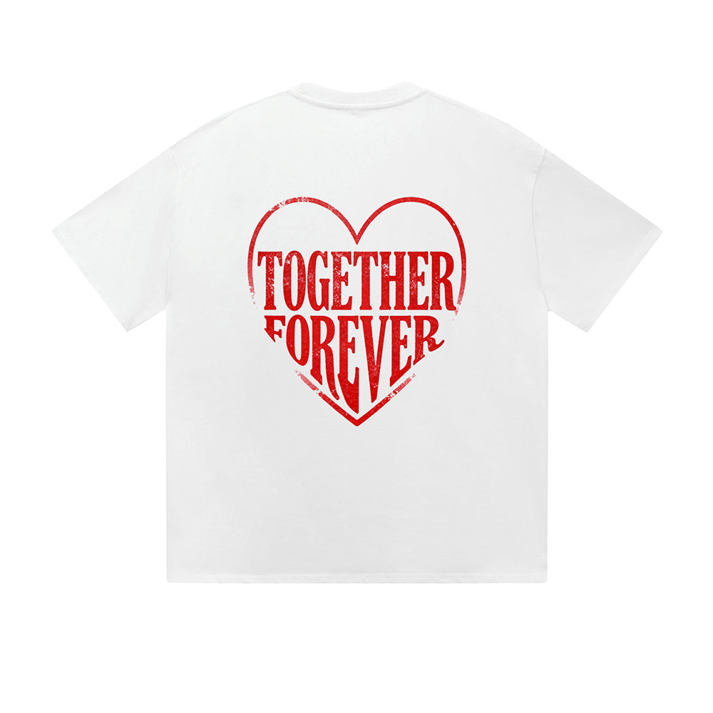 Solid Color T-Shirt Together Forever Red Heart Text Romantic Graphic Print Casual Daily Streetwear Feel lives