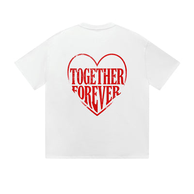 Solid Color T-Shirt Together Forever Red Heart Text Romantic Graphic Print Casual Daily Streetwear Feel lives