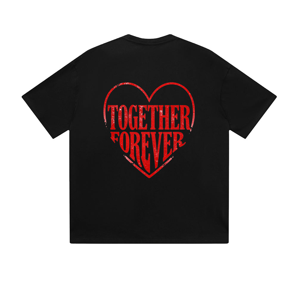 Solid Color T-Shirt Together Forever Red Heart Text Romantic Graphic Print Casual Daily Streetwear Feel lives