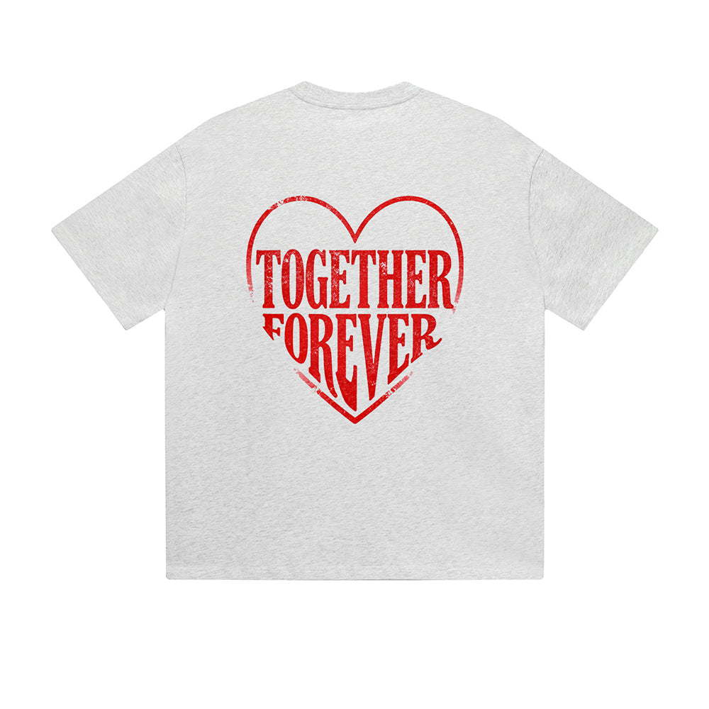 Solid Color T-Shirt Together Forever Red Heart Text Romantic Graphic Print Casual Daily Streetwear Feel lives