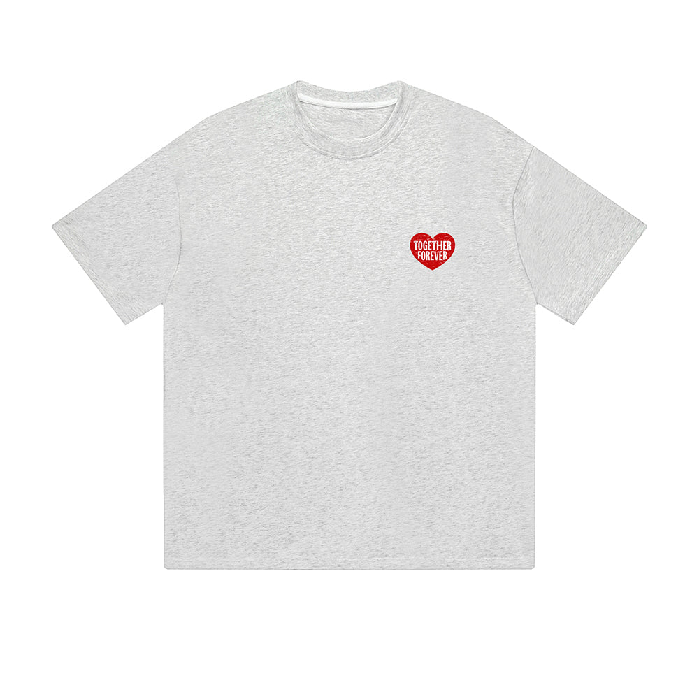 Solid Color T-Shirt Together Forever Red Heart Text Romantic Graphic Print Casual Daily Streetwear Feel lives