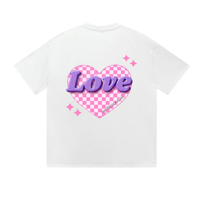 Solid Color T-Shirt Love Checkered Heart Purple 3D Text Sparkle Graphic Print Casual Daily Streetwear Feel lives