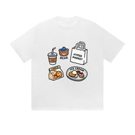 Solid Color T-Shirt Bear Coffee Cookie Ice Cream Hyper Market Shopping Cute Cartoon Graphic Print Casual Daily Streetwear Feel lives