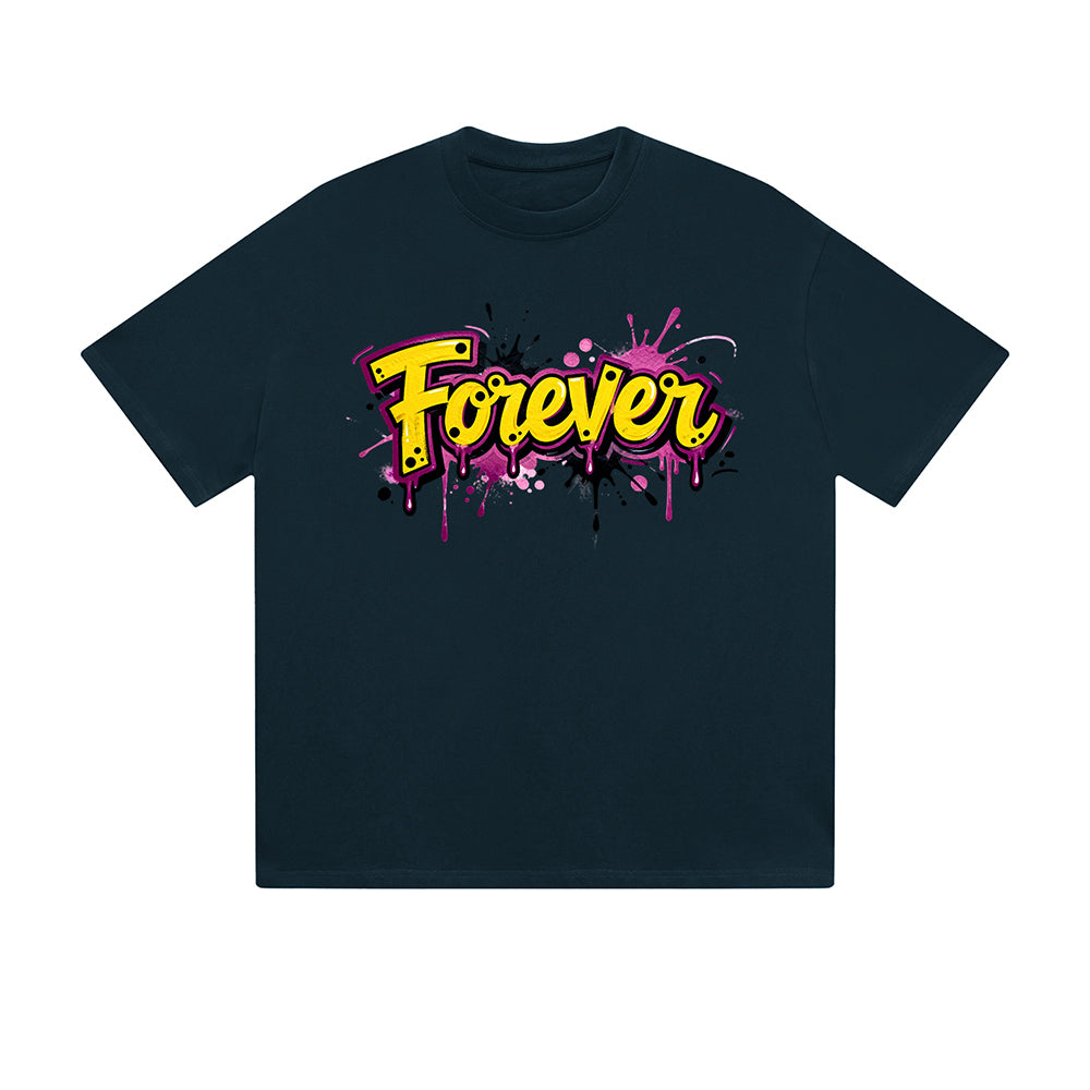 Solid Color T-Shirt Forever Colorful Drip Graffiti Text Graphic Print Casual Daily Streetwear Feel lives
