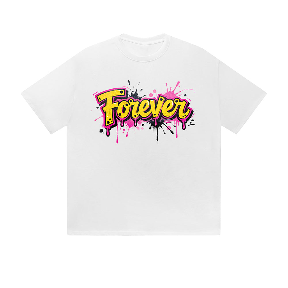 Solid Color T-Shirt Forever Colorful Drip Graffiti Text Graphic Print Casual Daily Streetwear Feel lives
