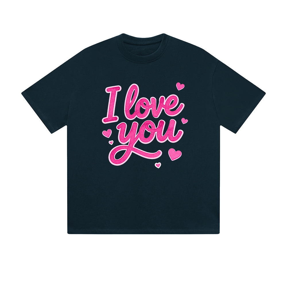 Solid Color T-Shirt I Love You Pink Heart Text Romantic Graphic Print Casual Daily Streetwear Feel lives