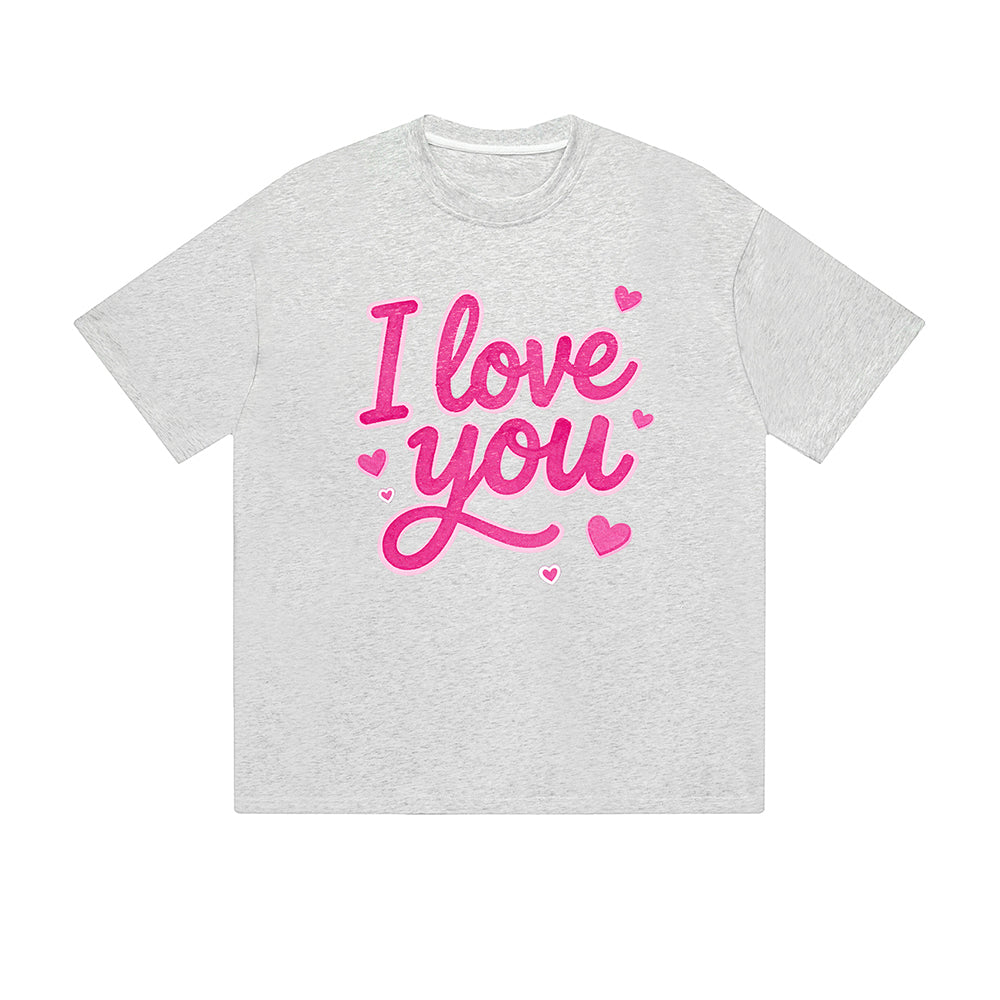 Solid Color T-Shirt I Love You Pink Heart Text Romantic Graphic Print Casual Daily Streetwear Feel lives