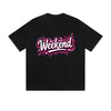 T-shirt uni rose week-end, imprimé graphique graffiti, style streetwear décontracté au quotidien. Sentez-vous bien.