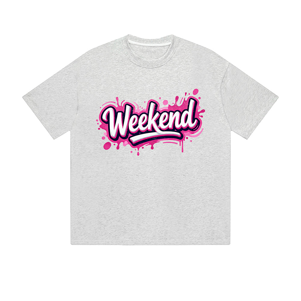 Solid Color T-Shirt Weekend Pink Purple Graffiti Splash Text Graphic Print Casual Daily Streetwear Feel lives