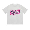 T-shirt uni rose week-end, imprimé graphique graffiti, style streetwear décontracté au quotidien. Sentez-vous bien.