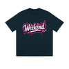 T-shirt uni rose week-end, imprimé graphique graffiti, style streetwear décontracté au quotidien. Sentez-vous bien.