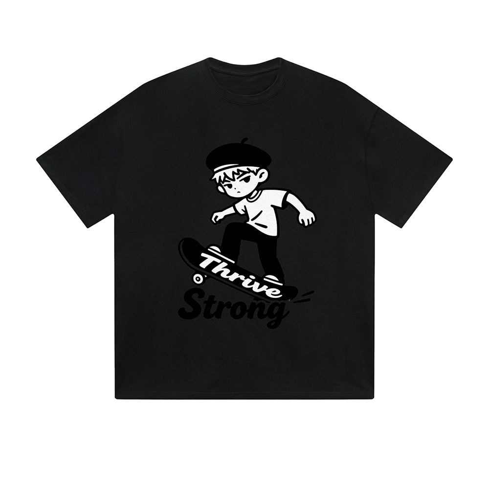 Solid Color T-Shirt Thrive Strong Skateboard Boy Motivational Text Graphic Print Casual Daily Streetwear Feel lives
