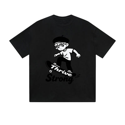 Solid Color T-Shirt Thrive Strong Skateboard Boy Motivational Text Graphic Print Casual Daily Streetwear Feel lives
