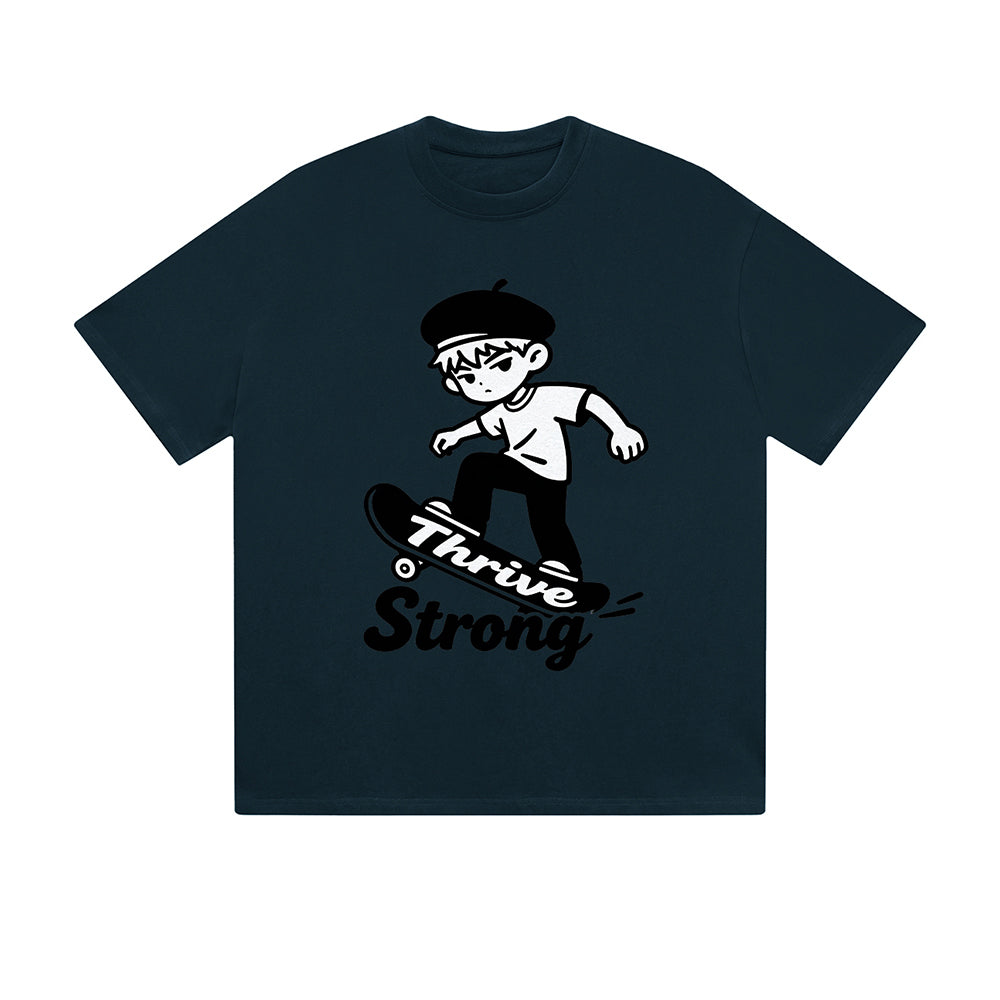 Solid Color T-Shirt Thrive Strong Skateboard Boy Motivational Text Graphic Print Casual Daily Streetwear Feel lives