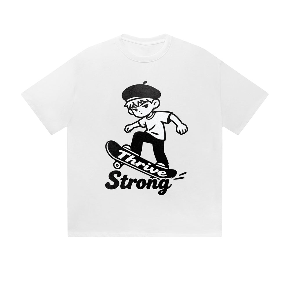 Solid Color T-Shirt Thrive Strong Skateboard Boy Motivational Text Graphic Print Casual Daily Streetwear Feel lives