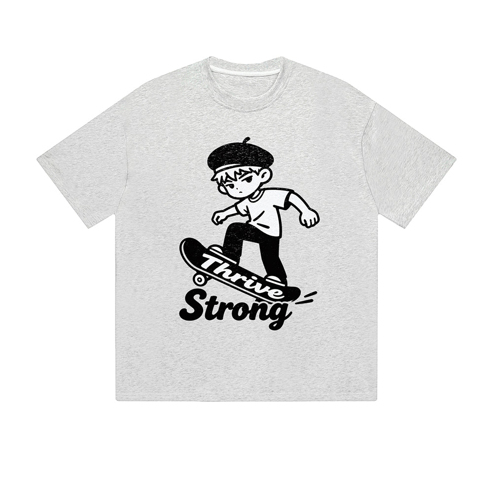 Solid Color T-Shirt Thrive Strong Skateboard Boy Motivational Text Graphic Print Casual Daily Streetwear Feel lives