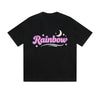 Solid Color T-Shirt Rainbow Moon Stars Retro Text Graphic Print Casual Daily Streetwear Feel lives