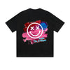 Einfarbiges T-Shirt Lächeln Das brillante Smiley-Gesicht Bunte Farbspritzer Grafikdruck Lässige tägliche Streetwear Gefühl lebt