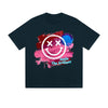 Einfarbiges T-Shirt Lächeln Das brillante Smiley-Gesicht Bunte Farbspritzer Grafikdruck Lässige tägliche Streetwear Gefühl lebt