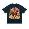 Solid Color T-Shirt Cowgirl Riding Horse Desert Sunset Cactus Western Graphic Print Casual Daily Streetwear Feel lives