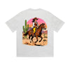 Solid Color T-Shirt Cowgirl Riding Horse Desert Sunset Cactus Western Graphic Print Casual Daily Streetwear Feel lives