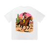 Solid Color T-Shirt Cowgirl Riding Horse Desert Sunset Cactus Western Graphic Print Casual Daily Streetwear Feel lives