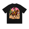 Solid Color T-Shirt Cowgirl Riding Horse Desert Sunset Cactus Western Graphic Print Casual Daily Streetwear Feel lives