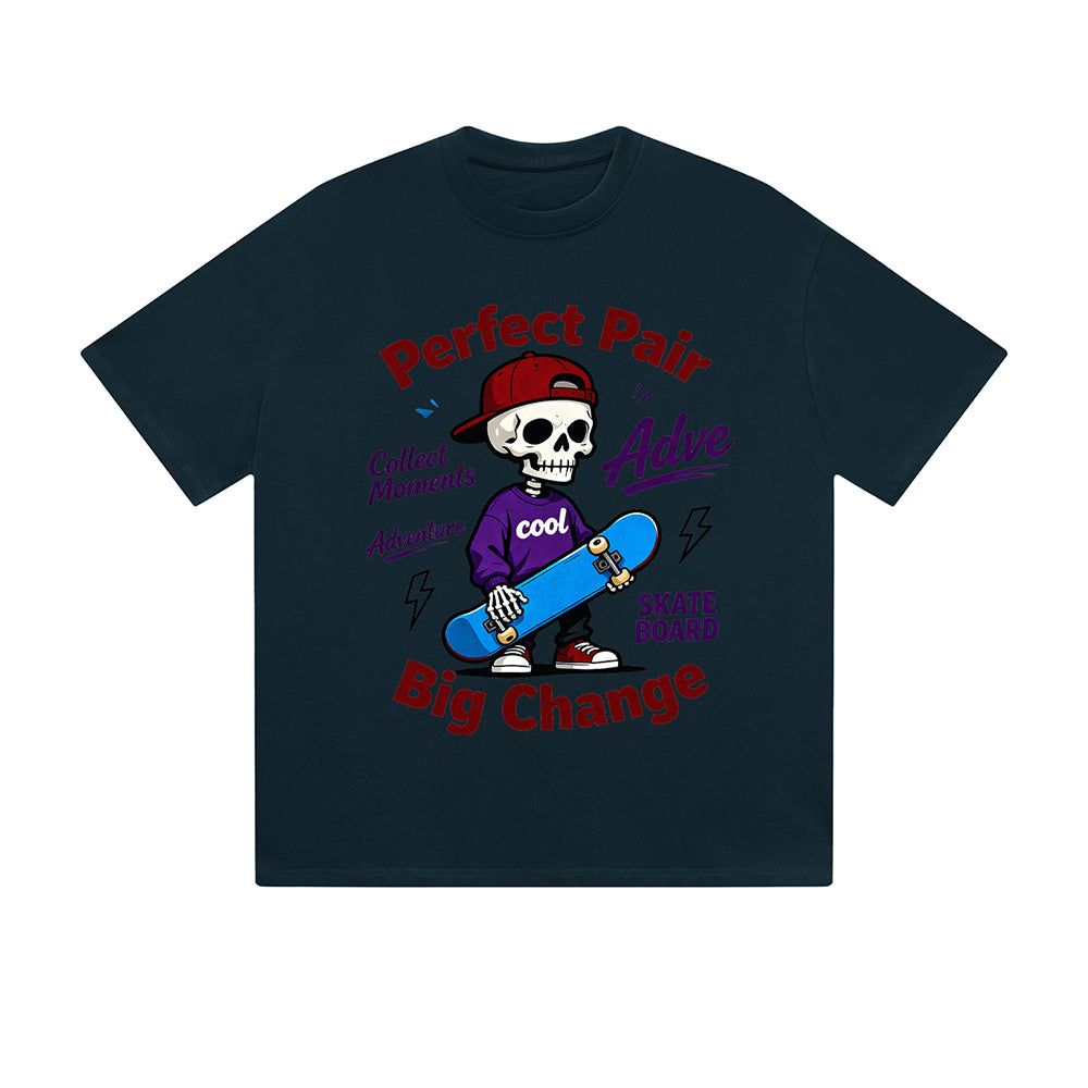 T-shirt uni Perfect Pair Big Change Skull Skateboard Adventure Text Graphic Print Casual Daily Streetwear Feel lives