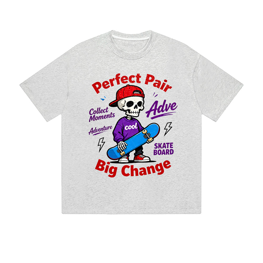 T-shirt uni Perfect Pair Big Change Skull Skateboard Adventure Text Graphic Print Casual Daily Streetwear Feel lives