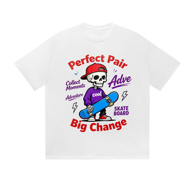 Solid Color T-Shirt Perfect Pair Big Change Skull Skateboard Adventure Text Graphic Print Casual Daily Streetwear Feel lives