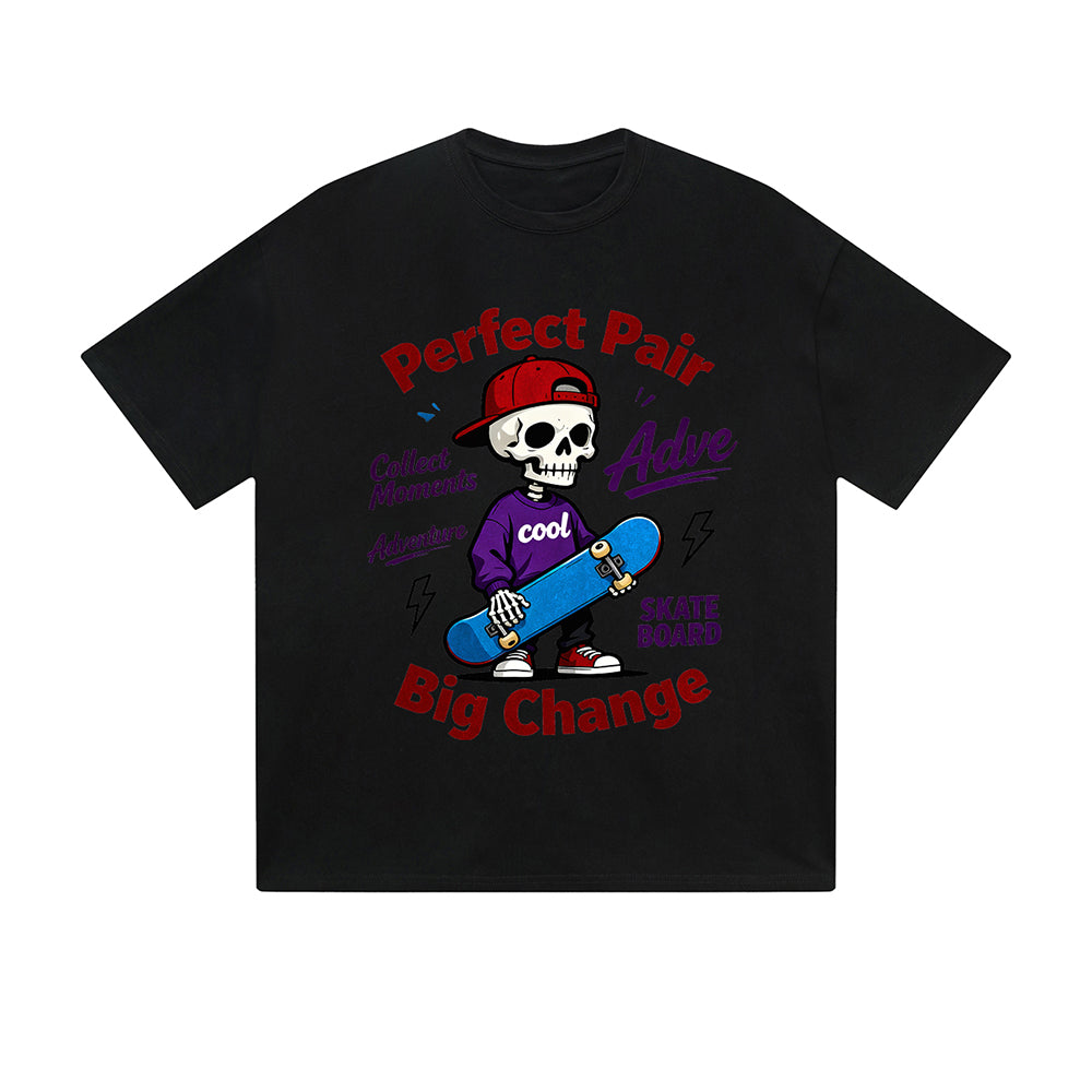 T-shirt uni Perfect Pair Big Change Skull Skateboard Adventure Text Graphic Print Casual Daily Streetwear Feel lives