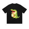 Solid Color T-Shirt Crocodile Eating Sandwich Cute Cartoon Graphic Print Casual Daily Streetwear Feel lives
