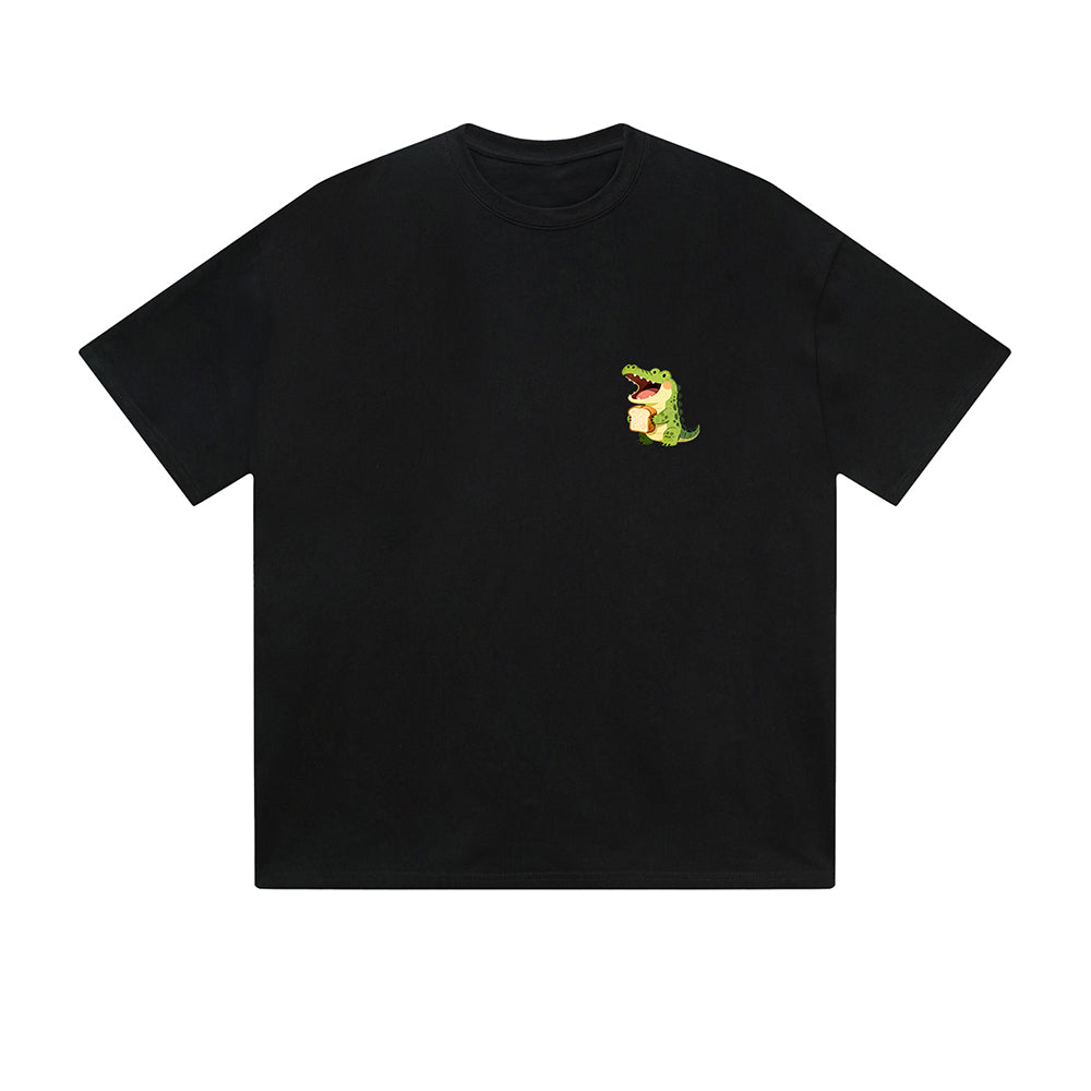 Solid Color T-Shirt Crocodile Eating Sandwich Cute Cartoon Graphic Print Casual Daily Streetwear Feel lives