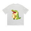 Solid Color T-Shirt Crocodile Eating Sandwich Cute Cartoon Graphic Print Casual Daily Streetwear Feel lives