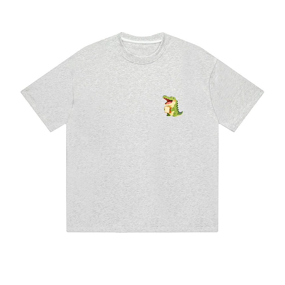 Solid Color T-Shirt Crocodile Eating Sandwich Cute Cartoon Graphic Print Casual Daily Streetwear Feel lives