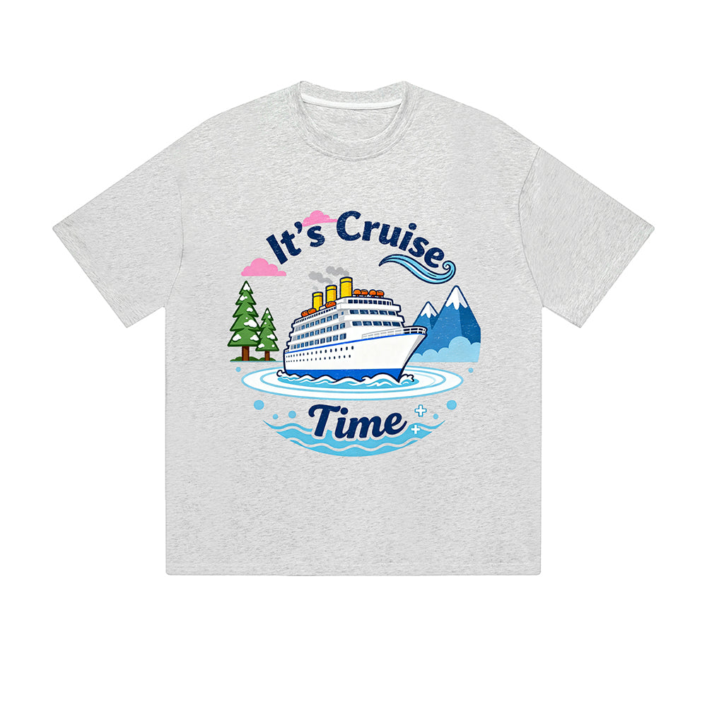 Solid Color T-Shirt It's Cruise Time Ship Ocean Mountain Text Graphic Print Casual Daily Streetwear Feel lives