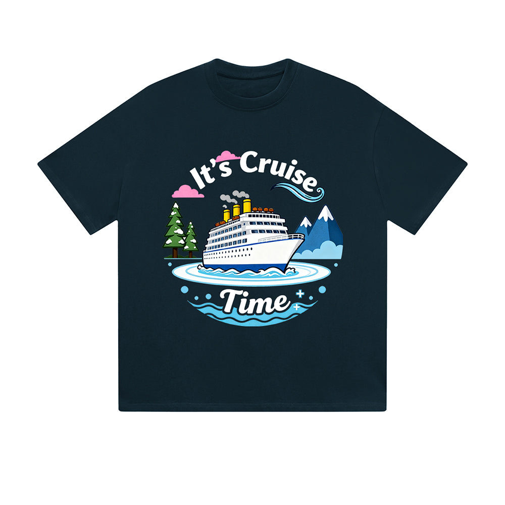 Solid Color T-Shirt It's Cruise Time Ship Ocean Mountain Text Graphic Print Casual Daily Streetwear Feel lives